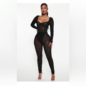 Always A Baddie Rhinestone Mesh Legging Set - Black